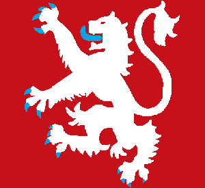 Arms Image: Gules, a lion rampant argent, armed and langued azure